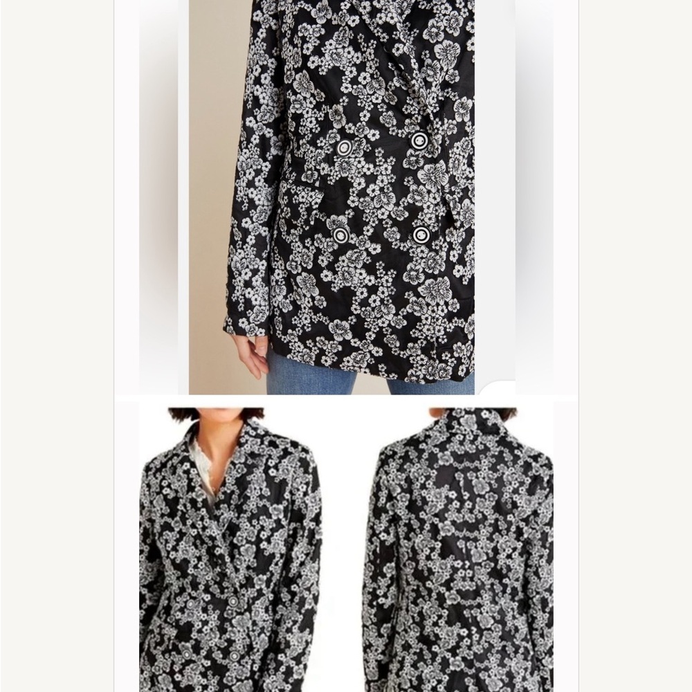 Eva Franco Anthropologie Aylie Embroidered Floral‎ Print Blazer Size M
